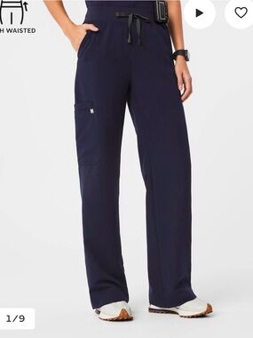 FIGS High-Waisted Isabel Wide Leg Scrub Pants in Navy